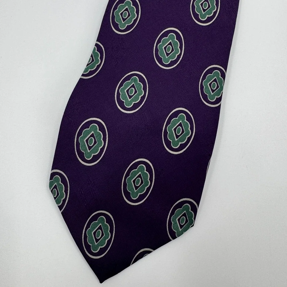Polo Ralph Lauren Purple Medallion Silk Tie Geometric Print Hand Made‎ USA